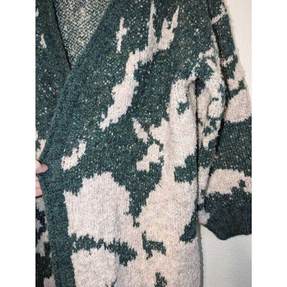 Brazos Market Women's Open Front Duster Sweater Cardigan Green and Cream One Sz - Picture 4 of 15
